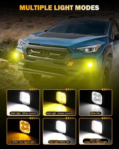 مصابيح قيادة Auxbeam مقاس 5 بوصات مع أغطية كهرمانية، 110 وات فائقة السطوع للطرق الوعرة، مصابيح LED مربعة الشكل، مصابيح ضباب صفراء كهرمانية لشاحنة جيب بولاريس جي إم سي فورد ممتص الصدمات، قطعتان in Kuwait