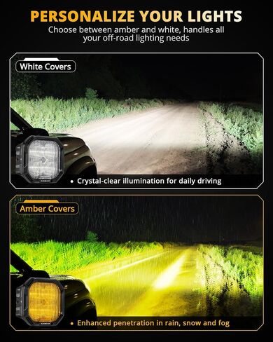 مصابيح قيادة Auxbeam مقاس 5 بوصات مع أغطية كهرمانية، 110 وات فائقة السطوع للطرق الوعرة، مصابيح LED مربعة الشكل، مصابيح ضباب صفراء كهرمانية لشاحنة جيب بولاريس جي إم سي فورد ممتص الصدمات، قطعتان in Kuwait