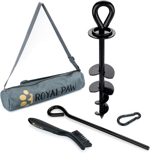 ROYAL-PAW Dog Tie Out Stake - for Large Dogs up to 210 lbs - Heavy Duty Dog Stake for Yard, Beach & Camping Outside - Best in Ground Anchor for a Dog Cable, Leash, Lead Tether (1, Midnight Black) in Kuwait