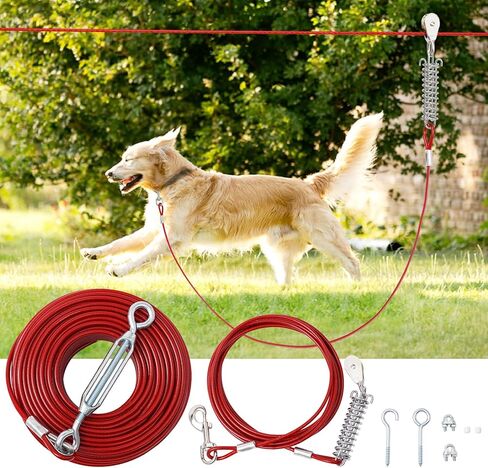 Dog Runner for Yard, Outdoor Dog Run, 100FT+15FT, Red in Saudi Arabia