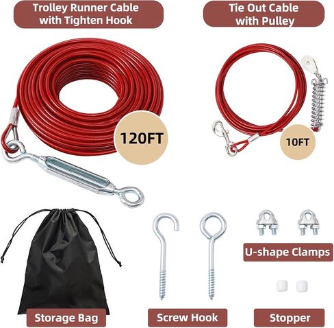 Dog Runner for Yard, Outdoor Dog Run, 100FT+15FT, Red in Saudi Arabia