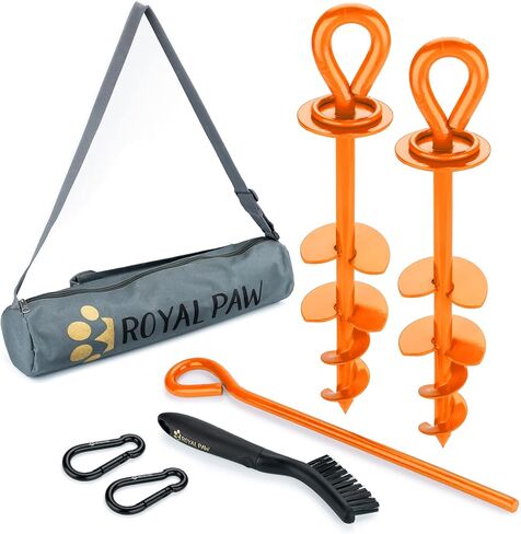 ROYAL-PAW Dog Tie Out Stake - for Large Dogs up to 210 lbs - Heavy Duty Dog Stake for Yard, Beach & Camping Outside - Best in Ground Anchor for a Dog Cable, Leash, Lead Tether (1, Midnight Black) in Kuwait