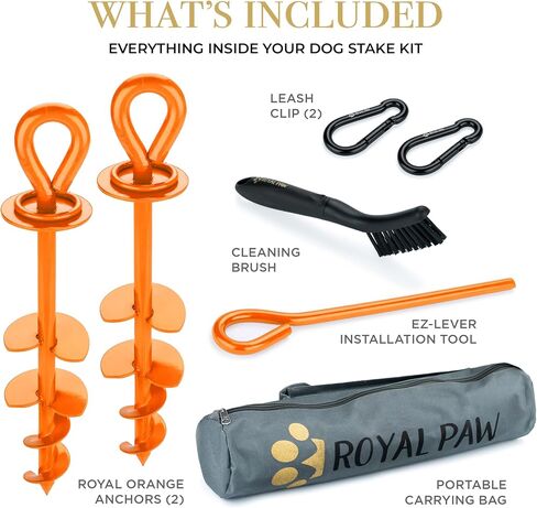 ROYAL-PAW Dog Tie Out Stake - for Large Dogs up to 210 lbs - Heavy Duty Dog Stake for Yard, Beach & Camping Outside - Best in Ground Anchor for a Dog Cable, Leash, Lead Tether (1, Midnight Black) in Kuwait