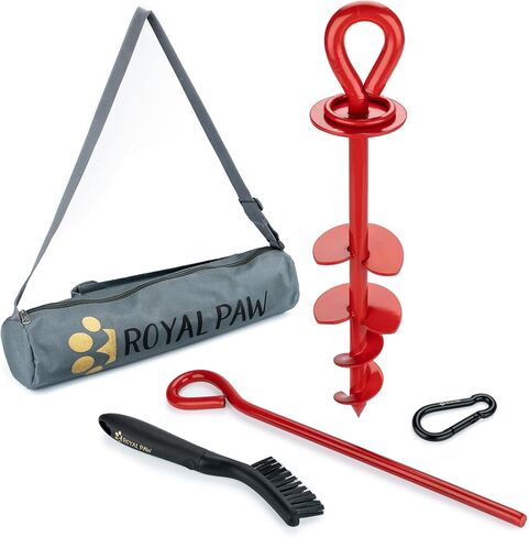 ROYAL-PAW Dog Tie Out Stake - for Large Dogs up to 210 lbs - Heavy Duty Dog Stake for Yard, Beach & Camping Outside - Best in Ground Anchor for a Dog Cable, Leash, Lead Tether (1, Midnight Black) in Kuwait