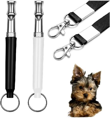 Dog Whistle to Stop Barking Neighbors Dog，Professional Recall Dog Training Whistles,2 Pcs Adjustable Silent Dog Whistle with Lanyard,Black and White in Kuwait