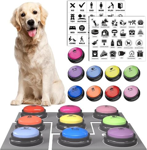 Acools Dog Buttons for Communication, 6 Pcs Dog Talking Button Set, 30s Voice Recordable Pet Training Buzzer, Speaking Buttons for Cats & Dogs with Waterproof Dog Activity Mat and 24 Scene Stickers in Kuwait