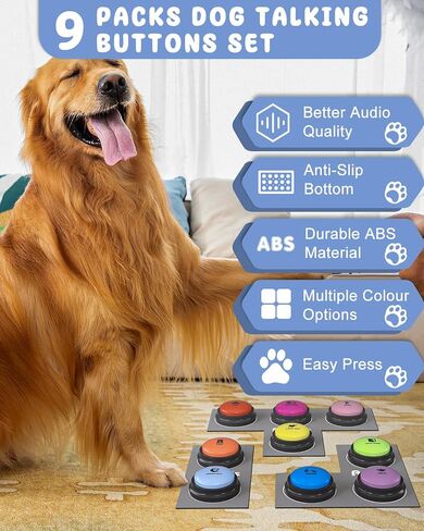 Acools Dog Buttons for Communication, 6 Pcs Dog Talking Button Set, 30s Voice Recordable Pet Training Buzzer, Speaking Buttons for Cats & Dogs with Waterproof Dog Activity Mat and 24 Scene Stickers in Kuwait