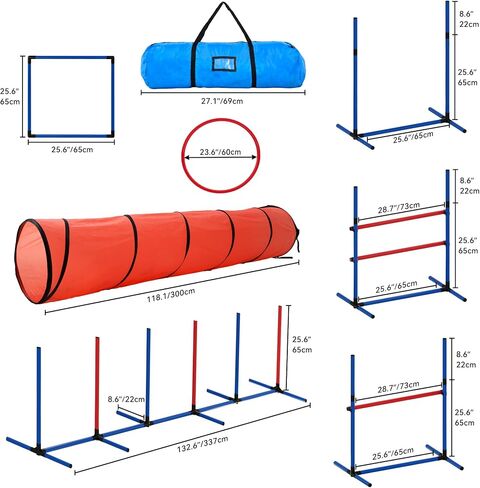 DWVO Dog Agility Accessories Kit: Comprises of a Teaser Pole, 2 Hurdles, 3 Flying Discs, 6 Weaving Poles, Agility Tunnel, Pause Box, Full Set of Agility Equipment for Backyard Indoors Outdoors in Saudi Arabia