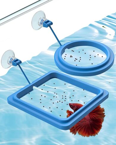 Pawfly 2 Pcs Fish Feeding Ring for Aquarium – Round and Square Floating Food Feeder with Suction Cup for Betta, Goldfish, Guppy, Turtle & Small Fish in Kuwait