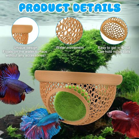 عائم Betta Hide & Rabrimp Cave-All-In-One Aquarium Hammock و Feeder و Safe Retting Sanks لخزانات الأسماك الخالية من الإجهاد in Kuwait