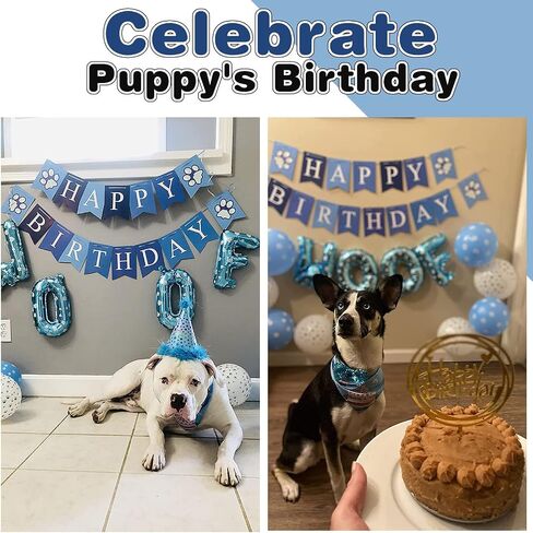 Dog Birthday Party Supplies, Adjustable Dog Bandana Set with Hat, Banner, Balloons and Bow Tie for Party Decorations Festive Accessories Party Photos & Celebrations- Large Medium Small Pet Puppy Dogs in Kuwait
