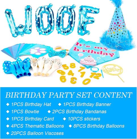 Dog Birthday Party Supplies, Adjustable Dog Bandana Set with Hat, Banner, Balloons and Bow Tie for Party Decorations Festive Accessories Party Photos & Celebrations- Large Medium Small Pet Puppy Dogs in Kuwait
