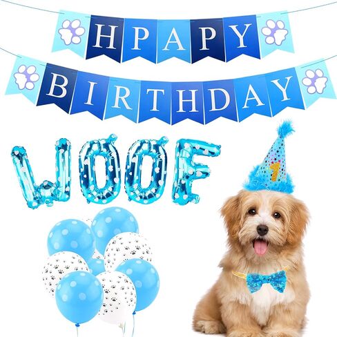 Dog Birthday Party Supplies, Adjustable Dog Bandana Set with Hat, Banner, Balloons and Bow Tie for Party Decorations Festive Accessories Party Photos & Celebrations- Large Medium Small Pet Puppy Dogs in Kuwait