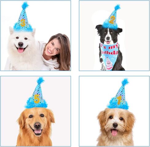 Dog Birthday Party Supplies, Adjustable Dog Bandana Set with Hat, Banner, Balloons and Bow Tie for Party Decorations Festive Accessories Party Photos & Celebrations- Large Medium Small Pet Puppy Dogs in Kuwait