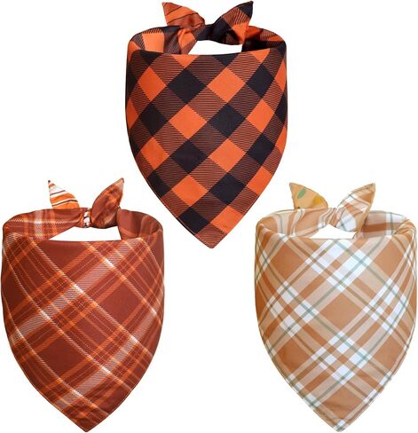 Fall Dog Bandanas Large 3PCS, Plaid Stripe Thanksgiving Scarf in Saudi Arabia