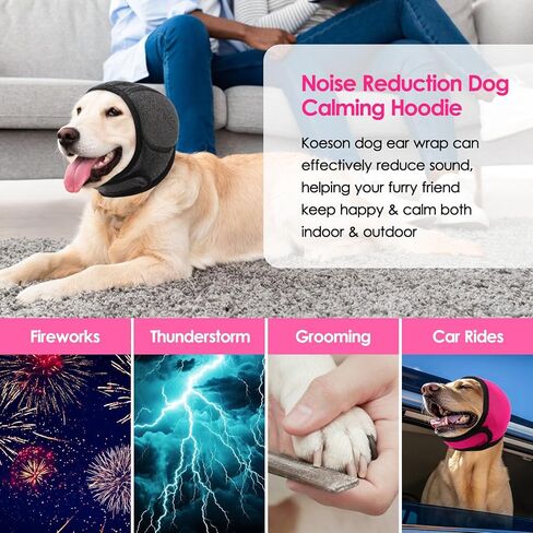 Koeson Dog Hodie - لا توجد لفات أذن تهتز للكلاب ، وحماية من القلق وحماية من الضوضاء ، وغطاء أذن الحيوانات الأليفة المقاومة للماء للألعاب النارية ، والاستمالة ، والعواصف الرعدية ، والسباحة ، والاستحمام ، والرمادي L. in Kuwait