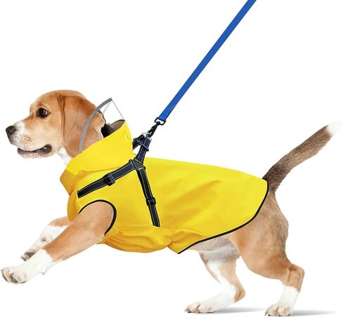 Dog Raincoat: Dog Rain Jacket with Reflective Harness & Removable Hood | Waterproof Dogs Rain Coat Poncho for Large Medium Small Dogs Puppies (Yellow - M) in Kuwait