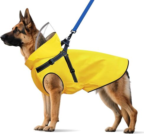 Dog Raincoat: Dog Rain Jacket with Reflective Harness & Removable Hood | Waterproof Dogs Rain Coat Poncho for Large Medium Small Dogs Puppies (Yellow - M) in Kuwait