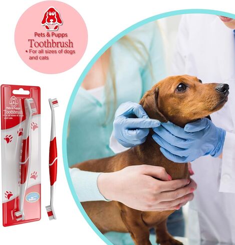 Pet Toothbrush for Dogs, Cats with Soft Bristles - Easy Teeth Cleaning & Dental Care, Non Slip Dual Head Dog Toothbrush in Saudi Arabia