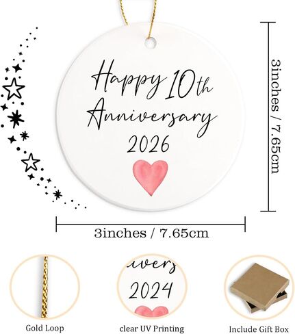 10th for Couple Happy 10th Anniversary 2024 Ceramic Ornament Keepsake Sign Round Plaque 10th for Him Her 10 Year for Husband Wife in Saudi Arabia