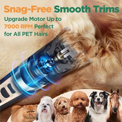 Gimars Cordless 4 Speed 7000rpm Dog Clippers with 6 in 1 4CR Stainless Steel Dog Grooming Scissors Kits, Low Noise 55db Rechargeable Pet Hair Thick Coat Trimmer Cat Shaver Clippers Kit for Cat Pet in Kuwait