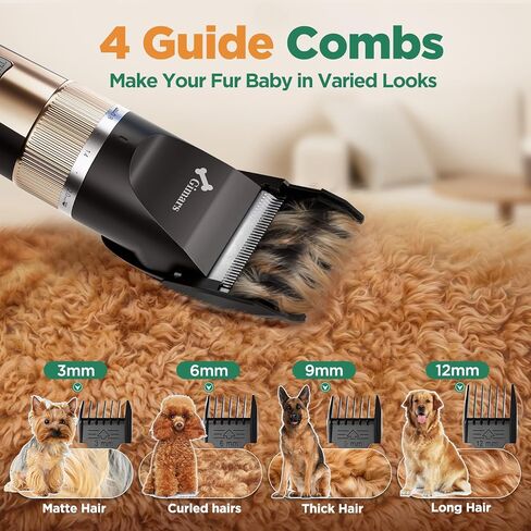 Gimars Cordless 4 Speed 7000rpm Dog Clippers with 6 in 1 4CR Stainless Steel Dog Grooming Scissors Kits, Low Noise 55db Rechargeable Pet Hair Thick Coat Trimmer Cat Shaver Clippers Kit for Cat Pet in Kuwait
