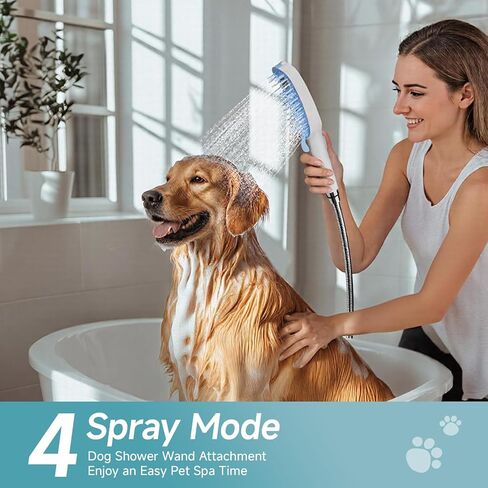 SR SUN RISE Dog Shower Attachment with 4 Adjustable Spray Modes, Pet Shower Attachment Hose for Easy Installation, Dog Shower for Bathing and Grooming, Indoor/Outdoor Use, 6.5-Foot Hose, Blue/White in Saudi Arabia