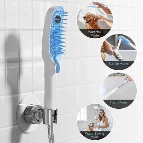 SR SUN RISE Dog Shower Attachment with 4 Adjustable Spray Modes, Pet Shower Attachment Hose for Easy Installation, Dog Shower for Bathing and Grooming, Indoor/Outdoor Use, 6.5-Foot Hose, Blue/White in Saudi Arabia
