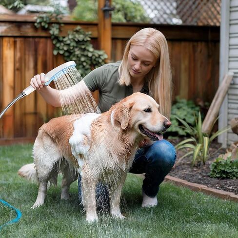 SR SUN RISE Dog Shower Attachment with 4 Adjustable Spray Modes, Pet Shower Attachment Hose for Easy Installation, Dog Shower for Bathing and Grooming, Indoor/Outdoor Use, 6.5-Foot Hose, Blue/White in Saudi Arabia