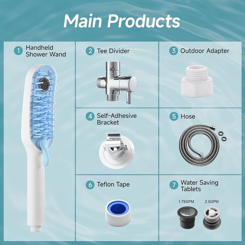 SR SUN RISE Dog Shower Attachment with 4 Adjustable Spray Modes, Pet Shower Attachment Hose for Easy Installation, Dog Shower for Bathing and Grooming, Indoor/Outdoor Use, 6.5-Foot Hose, Blue/White in Saudi Arabia