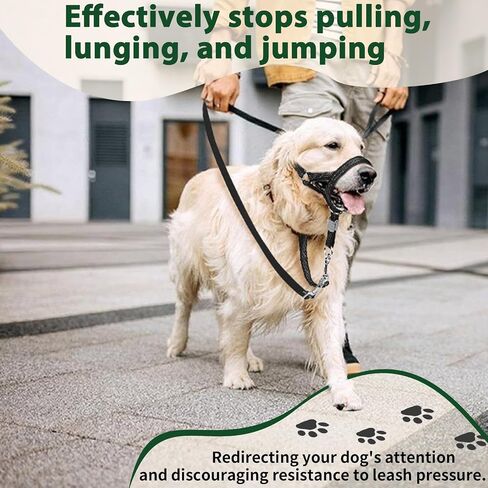 BARKLESS Sturdy No Pull Head Collar for Medium Large Dogs, Gentle Reflective Head Halter with Safety Link, Adjustable Nylon Dog Training Muzzle Leash for Walking Control (Black, L) in Saudi Arabia