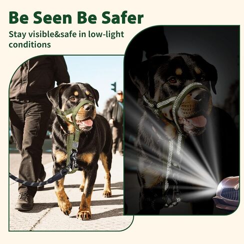BARKLESS Sturdy No Pull Head Collar for Medium Large Dogs, Gentle Reflective Head Halter with Safety Link, Adjustable Nylon Dog Training Muzzle Leash for Walking Control (Black, L) in Saudi Arabia