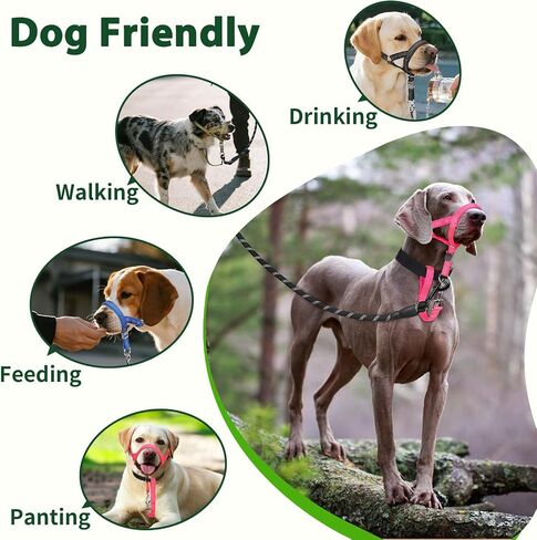BARKLESS Sturdy No Pull Head Collar for Medium Large Dogs, Gentle Reflective Head Halter with Safety Link, Adjustable Nylon Dog Training Muzzle Leash for Walking Control (Black, L) in Saudi Arabia