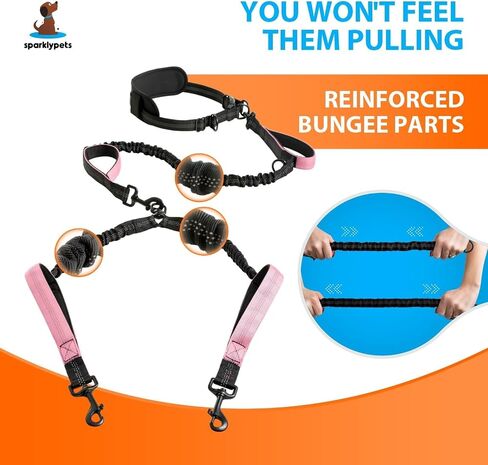 SparklyPets - Hands Free Dual Dog Leash for Medium and Large Female Dogs - Padded Handles, Reflective Stitches, No Pull, Tangle Free - Walking, Hiking, Jogging, Canicross Waist Leash - Gradient Pink in Kuwait