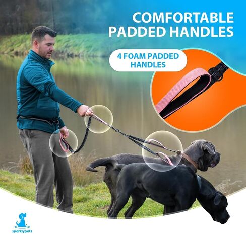 SparklyPets - Hands Free Dual Dog Leash for Medium and Large Female Dogs - Padded Handles, Reflective Stitches, No Pull, Tangle Free - Walking, Hiking, Jogging, Canicross Waist Leash - Gradient Pink in Kuwait