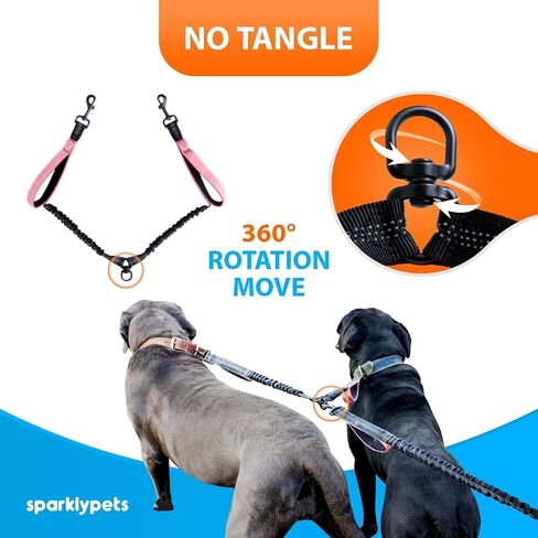 SparklyPets - Hands Free Dual Dog Leash for Medium and Large Female Dogs - Padded Handles, Reflective Stitches, No Pull, Tangle Free - Walking, Hiking, Jogging, Canicross Waist Leash - Gradient Pink in Kuwait