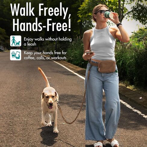 Hands Free Dog Leash with Dog Treat Pouch - Stylish & Trendy Waist Leash for Dog Walking - Wear Around Waist or Crossbody - Durable & Detachable - Shock Absorbing - Waste Bag Dispenser - Neutral Color in Saudi Arabia