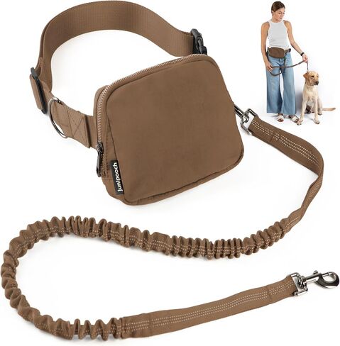 Hands Free Dog Leash with Dog Treat Pouch - Stylish & Trendy Waist Leash for Dog Walking - Wear Around Waist or Crossbody - Durable & Detachable - Shock Absorbing - Waste Bag Dispenser - Neutral Color in Saudi Arabia