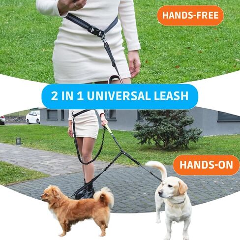 SparklyPets - Hands Free Dual Dog Leash for Medium and Large Female Dogs - Padded Handles, Reflective Stitches, No Pull, Tangle Free - Walking, Hiking, Jogging, Canicross Waist Leash - Gradient Pink in Kuwait