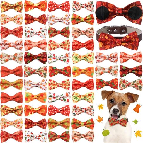 Hillban 50 PCS Fall Collar Bow Bow Ties Maple Leaves Cogs Collar Accessories Pet in Kuwait