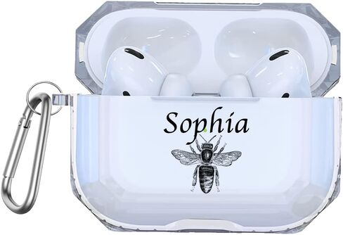 Custom Name Case For Airpods 2 Pro with Keychain Protective Personalized with Name Bee Bumblebee pods 12 Case AP66 in Saudi Arabia
