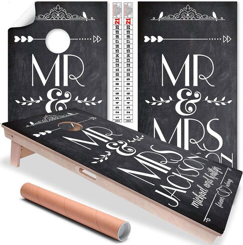 Cornhole Board Wraps & Decals Cornhole Wraps for Boards Set of 2 Corn Hole Decal, 20+ Designs Skins Professional Cornhole Decal for Boards Covers Sticker Cornhole Vinyl Wraps (Mr & Mrs Personalized) in Saudi Arabia