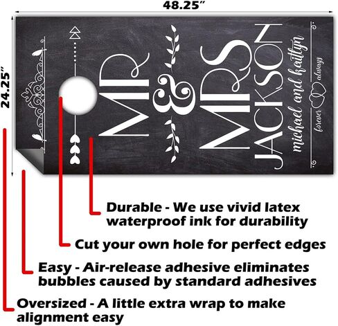 Cornhole Board Wraps & Decals Cornhole Wraps for Boards Set of 2 Corn Hole Decal, 20+ Designs Skins Professional Cornhole Decal for Boards Covers Sticker Cornhole Vinyl Wraps (Mr & Mrs Personalized) in Saudi Arabia