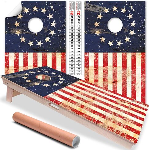 Cornhole Board Wraps and Decals Cornhole Wraps for Boards - 25+ Designs Set of 2 Corn Hole Decal, Professional Vinyl Cornhole Decal for Boards Covers Sticker Cornhole Vinyl Wraps (Betsy Ross Flag) in Saudi Arabia