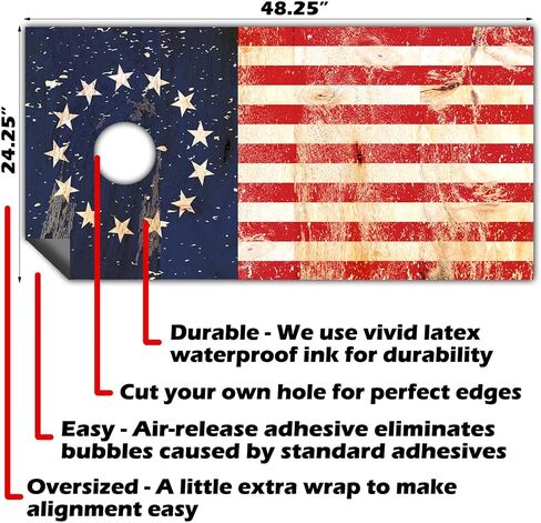 Cornhole Board Wraps and Decals Cornhole Wraps for Boards - 25+ Designs Set of 2 Corn Hole Decal, Professional Vinyl Cornhole Decal for Boards Covers Sticker Cornhole Vinyl Wraps (Betsy Ross Flag) in Saudi Arabia