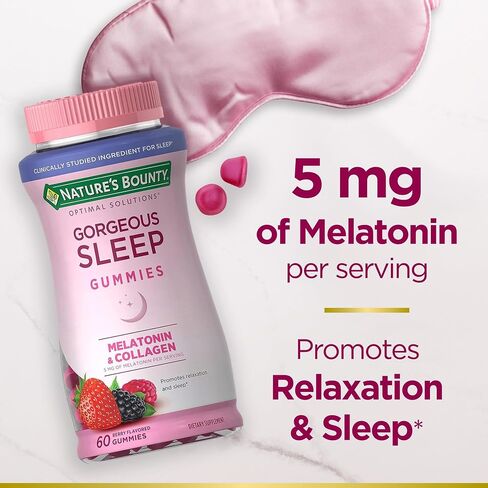 Nature's Bounty Optimal Solutions Gorgeous Sleep Melatonin 5mg Gummies with Collagen, Assorted Fruit Flavors, 60 Count in Saudi Arabia