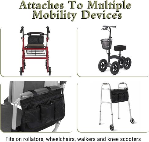 Giantree Wheelchair Side Bag, Wheelchair Armrest Bags, Adjustable Wheelchairs Storage Bags, Large Capacity Folding Walker Storage Bag, Suitable for Folding Walker Rollator Electric Scooter Wheelchairs in Saudi Arabia