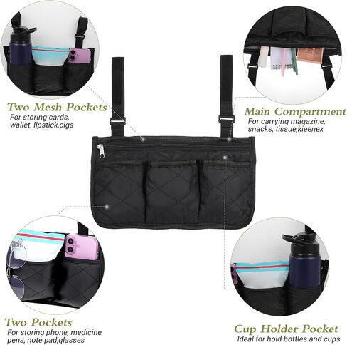 Giantree Wheelchair Side Bag, Wheelchair Armrest Bags, Adjustable Wheelchairs Storage Bags, Large Capacity Folding Walker Storage Bag, Suitable for Folding Walker Rollator Electric Scooter Wheelchairs in Saudi Arabia