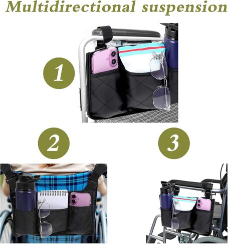 Giantree Wheelchair Side Bag, Wheelchair Armrest Bags, Adjustable Wheelchairs Storage Bags, Large Capacity Folding Walker Storage Bag, Suitable for Folding Walker Rollator Electric Scooter Wheelchairs in Saudi Arabia