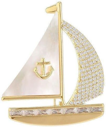 EMEGCY Rudder Brooch for Men Gold Chain Lapel Pin Rhinestone Brooch Sailboat Rudder Jacket Accessories Fashion Birthday Gift Jewelry for Men Boyfriend in Saudi Arabia